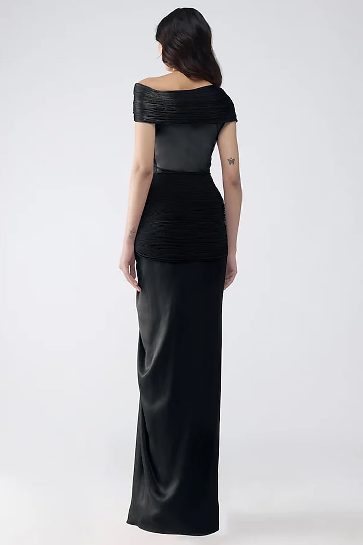 Black Satin Chiffon Wedding Gown by Amit Aggarwal at Pernia's Pop Up Shop