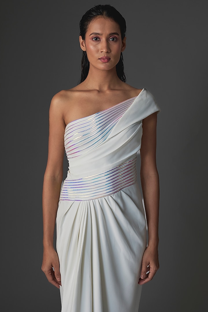 Ivory Banana Crepe Engagement Gown by Amit Aggarwal at Pernia's Pop Up Shop