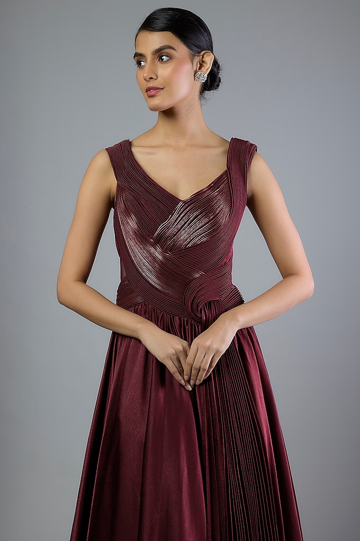 Plum Satin Chiffon Wedding Gown by Amit Aggarwal at Pernia's Pop Up Shop