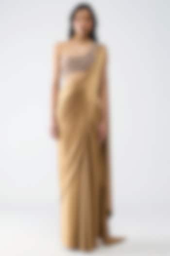 Bronze Satin Chiffon & Butterfly Net Reception Saree Set by Amit Aggarwal at Pernia's Pop Up Shop