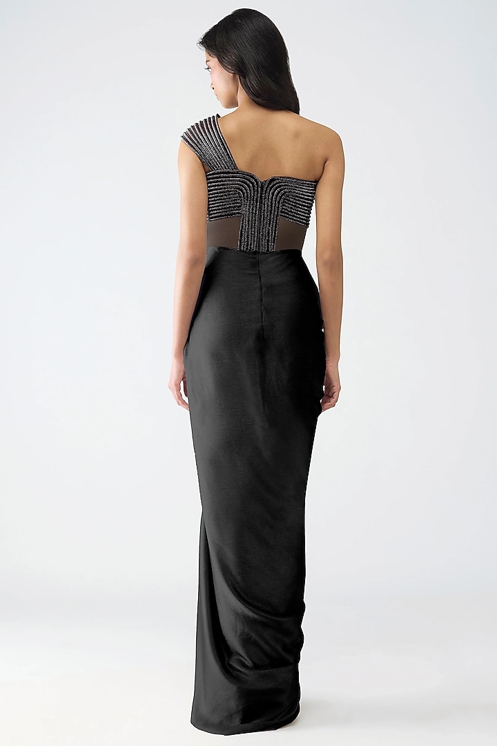 Onyx Satin Chiffon & Butterfly Net Wedding Gown by Amit Aggarwal at Pernia's Pop Up Shop