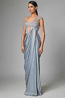 Ice Blue Satin Chiffon Moulded Gown by Amit Aggarwal-POPULAR PRODUCTS AT STORE