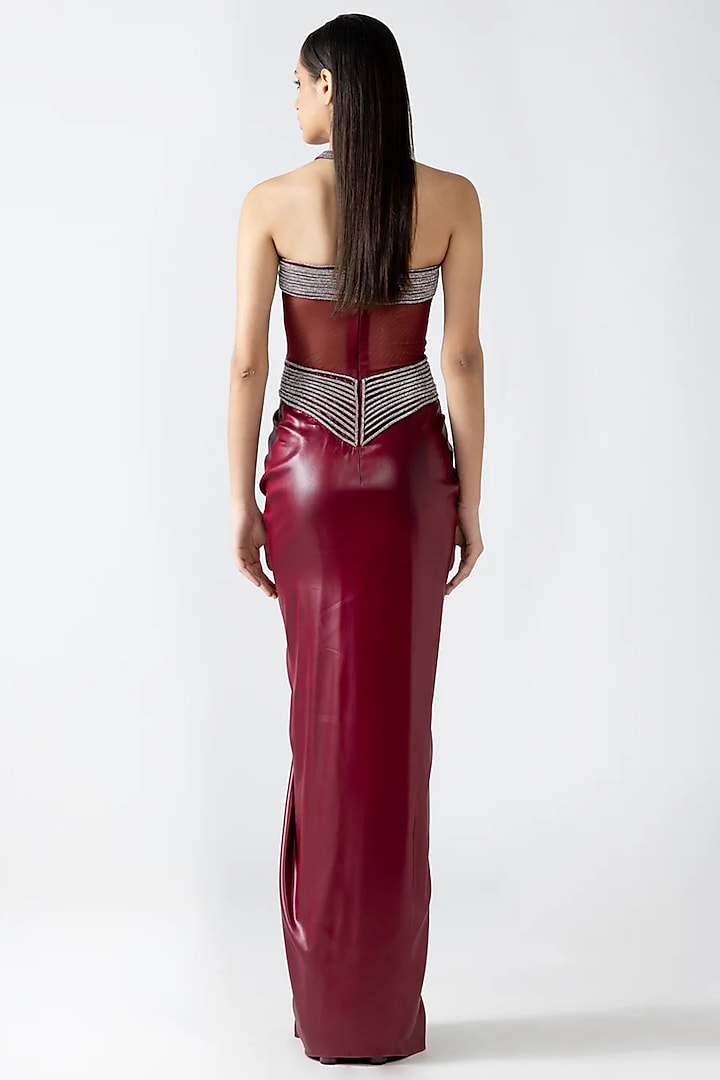 Plum Velvet Chiffon & Butterfly Net Wedding Gown by Amit Aggarwal at Pernia's Pop Up Shop
