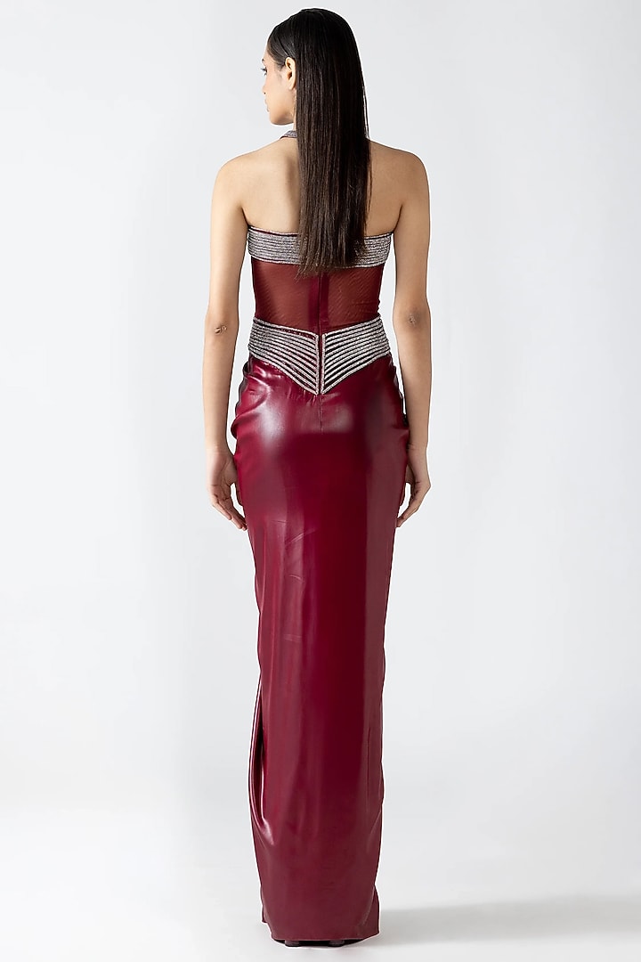 Plum Velvet Chiffon & Butterfly Net Wedding Gown by Amit Aggarwal at Pernia's Pop Up Shop