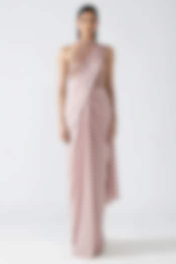 Rose Pink Synthetic Polyester & Nylon Draped Reception Saree Set by Amit Aggarwal at Pernia's Pop Up Shop