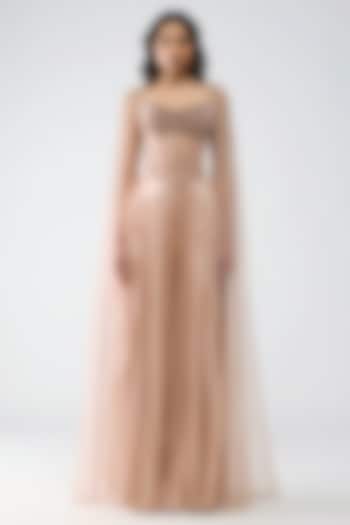 Rose Pink Satin Chiffon Skirt Set by Amit Aggarwal at Pernia's Pop Up Shop