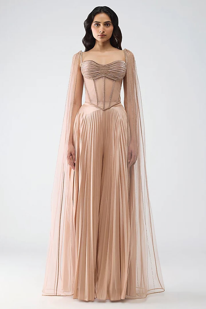 Rose Pink Satin Chiffon Skirt Set by Amit Aggarwal at Pernia's Pop Up Shop