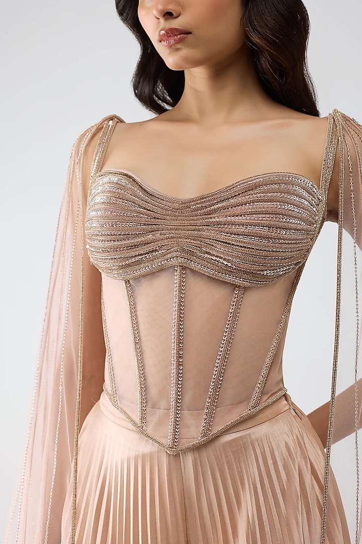 Rose Pink Satin Chiffon Pant Set by Amit Aggarwal at Pernia's Pop Up Shop