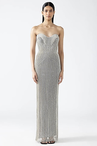 Silver Mineral Jersey Gown by Amit Aggarwal