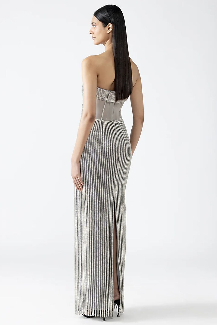 Silver Mineral Jersey Bridal Gown by Amit Aggarwal at Pernia's Pop Up Shop