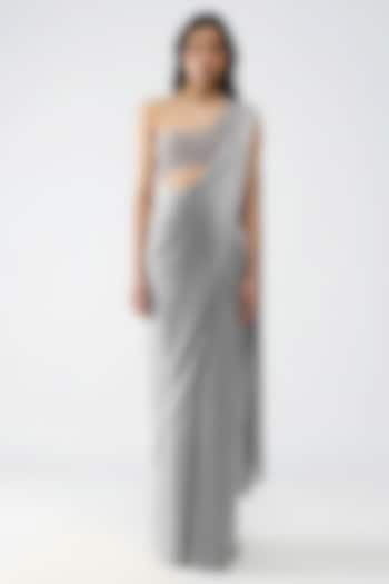 Steel Grey Butterfly Net & Satin Chiffon Reception Saree Set by Amit Aggarwal at Pernia's Pop Up Shop