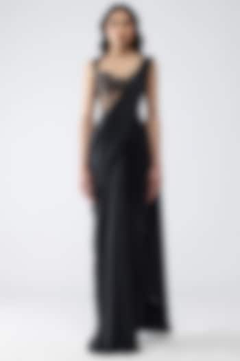 Black Banarasi & Satin Chiffon Reception Saree Set by Amit Aggarwal at Pernia's Pop Up Shop