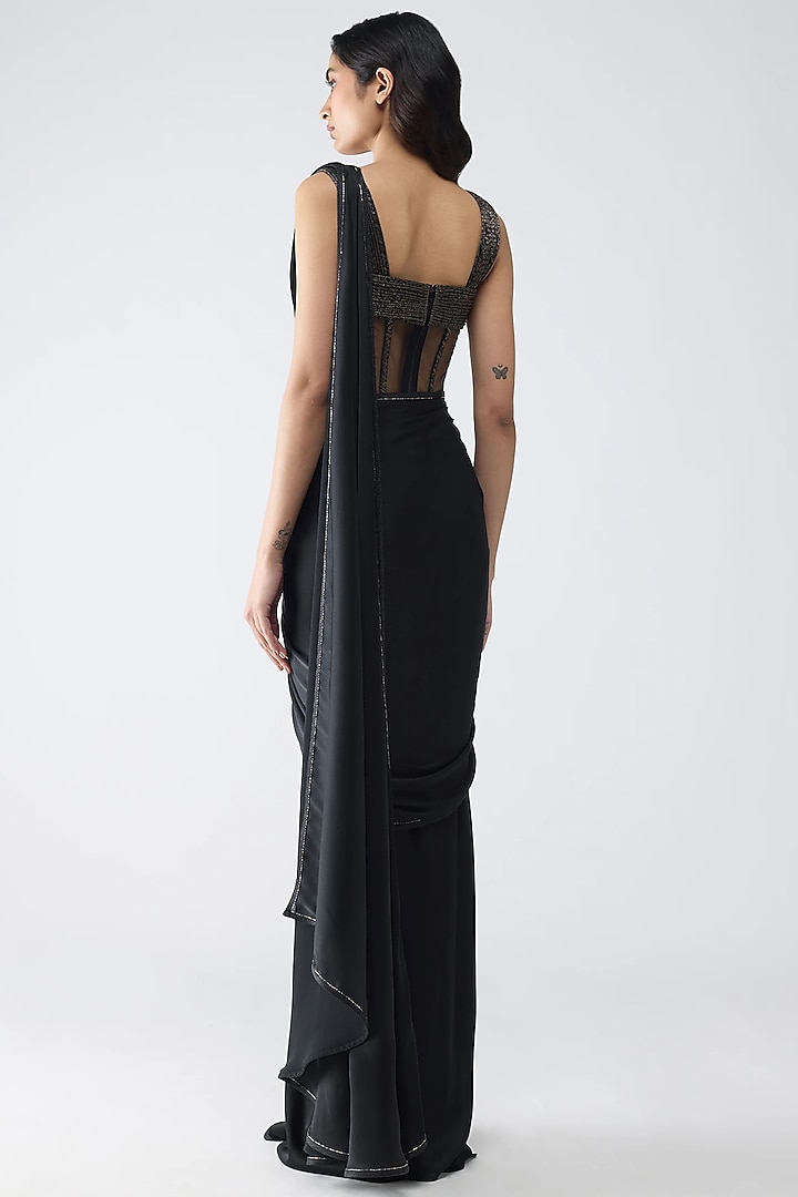 Black Banarasi & Satin Chiffon Reception Saree Set by Amit Aggarwal at Pernia's Pop Up Shop