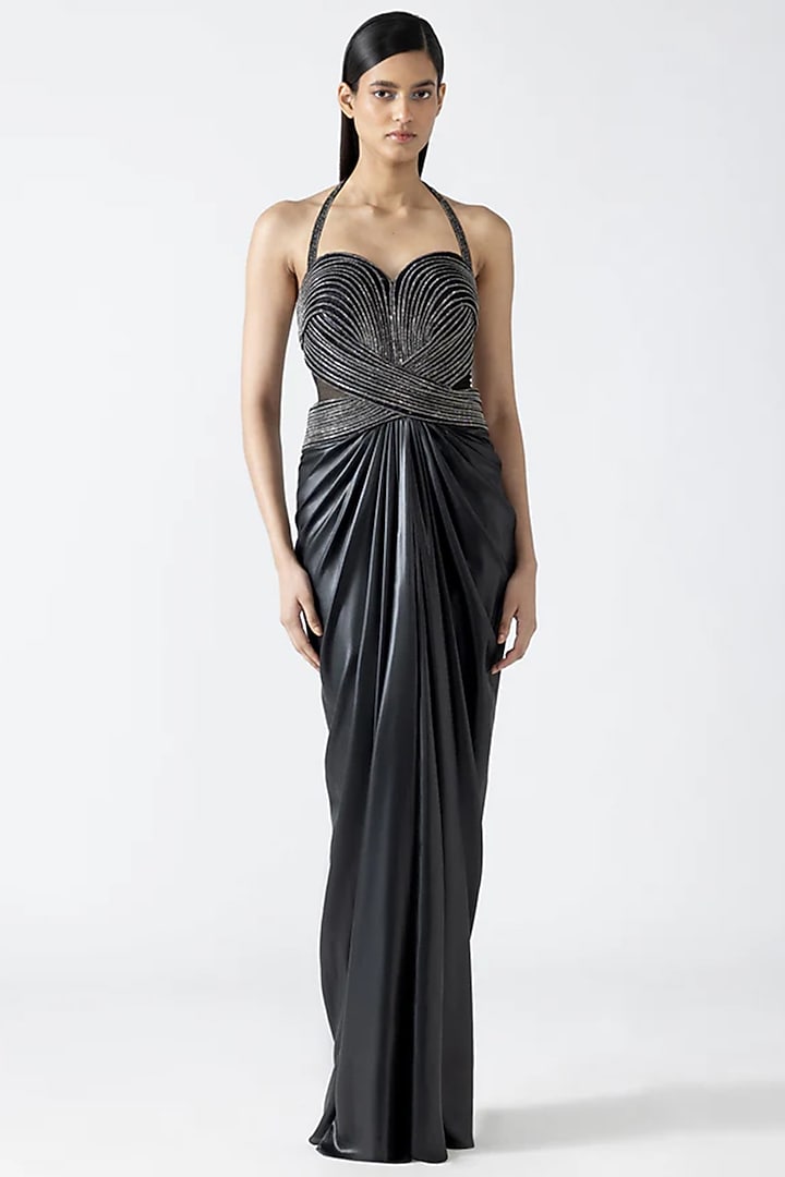 Onyx Polyester & Nylon Wedding Gown by Amit Aggarwal at Pernia's Pop Up Shop