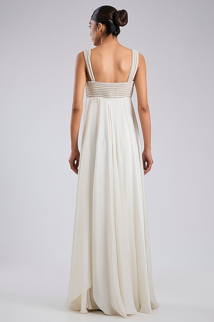 Pearl Chiffon Crystalvein Wedding Gown With Drape by Amit Aggarwal at Pernia's Pop Up Shop