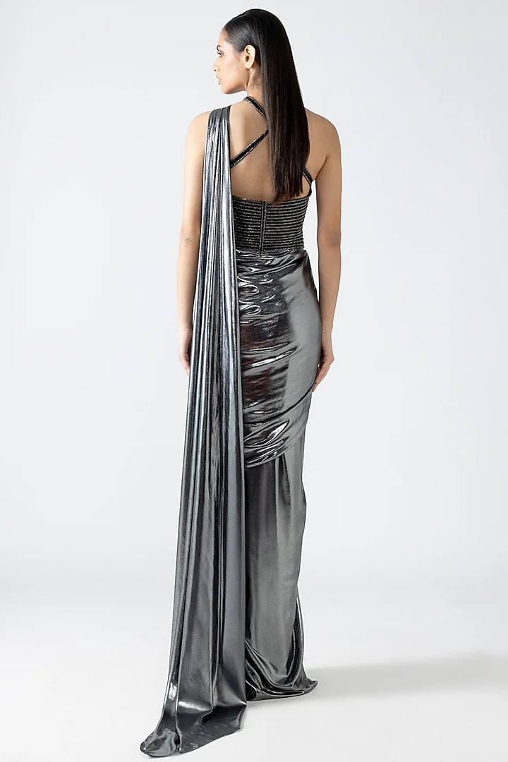 Crystal Colored Polyester & Nylon Reception Gown Saree by Amit Aggarwal at Pernia's Pop Up Shop