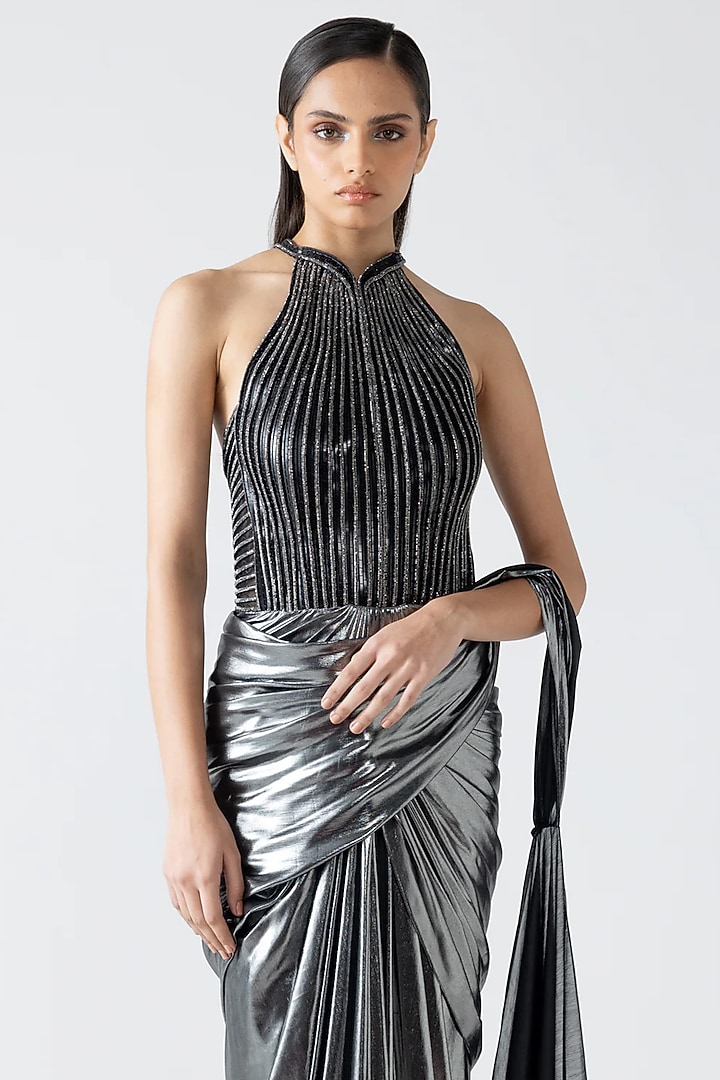 Crystal Colored Polyester & Nylon Reception Gown Saree by Amit Aggarwal at Pernia's Pop Up Shop