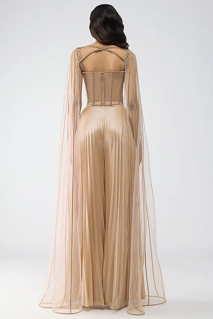 Rose Pink Satin Chiffon & Butterfly Net Pant Set by Amit Aggarwal at Pernia's Pop Up Shop