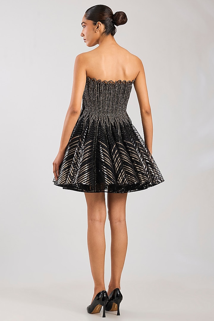 Black Butterfly Net Party Wear Dress by Amit Aggarwal at Pernia's Pop Up Shop