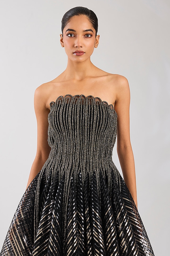 Black Butterfly Net Party Wear Dress by Amit Aggarwal at Pernia's Pop Up Shop