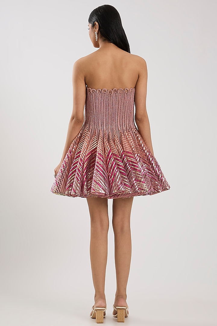 Rose Pink Butterfly Net Off-Shoulder Mini Party Wear Dress by Amit Aggarwal at Pernia's Pop Up Shop