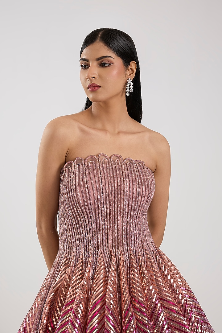 Rose Pink Butterfly Net Off-Shoulder Mini Party Wear Dress by Amit Aggarwal at Pernia's Pop Up Shop