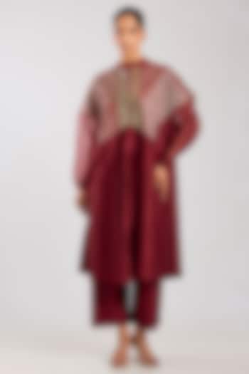 Deep Red Chanderi Co-Ord Set by Amit Aggarwal at Pernia's Pop Up Shop