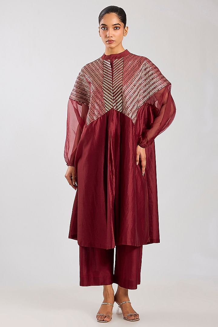 Deep Red Chanderi Co-Ord Set by Amit Aggarwal at Pernia's Pop Up Shop
