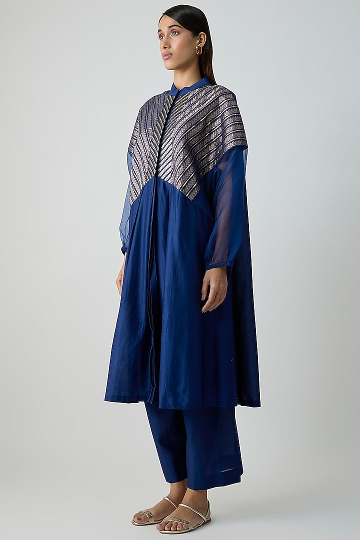 Ink Blue Chanderi Tunic Set by Amit Aggarwal at Pernia's Pop Up Shop