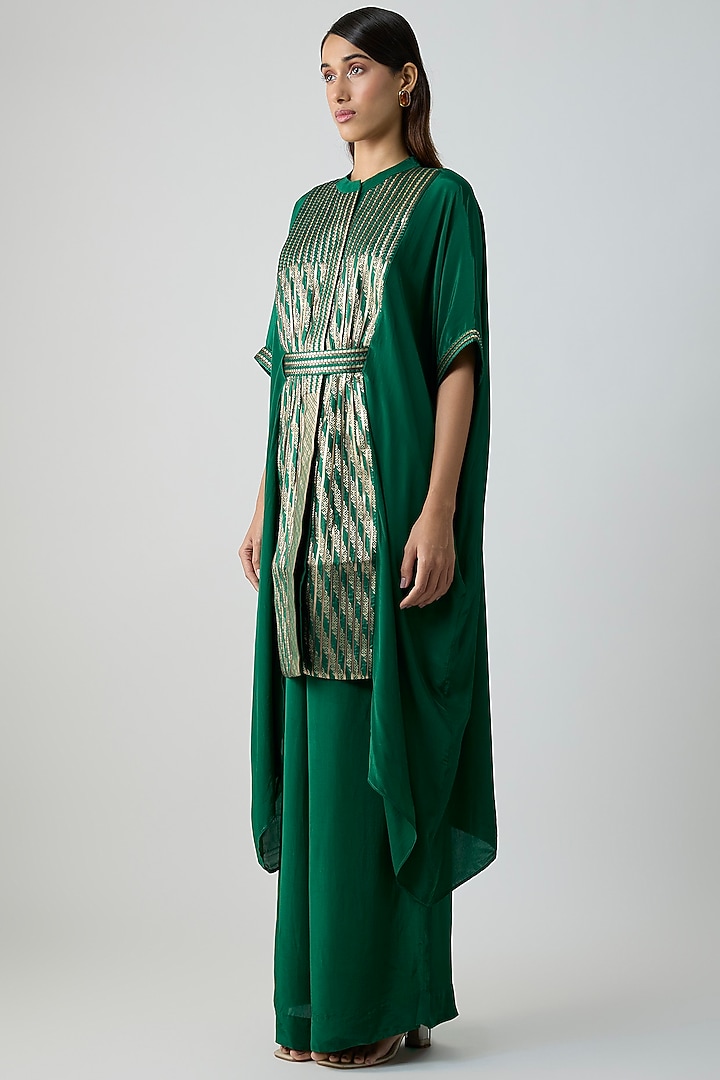 Emerald Green Sheesha Crepe Co-Ord Set by Amit Aggarwal at Pernia's Pop Up Shop