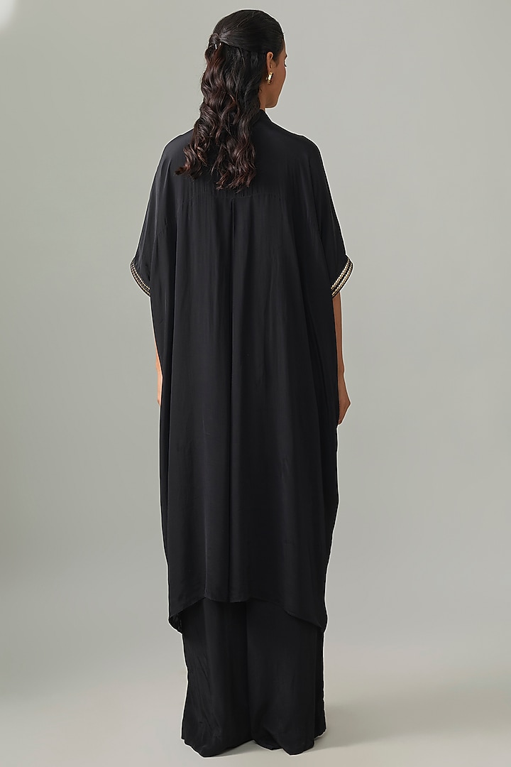 Black Crepe & Banarasi Cape Set by Amit Aggarwal at Pernia's Pop Up Shop