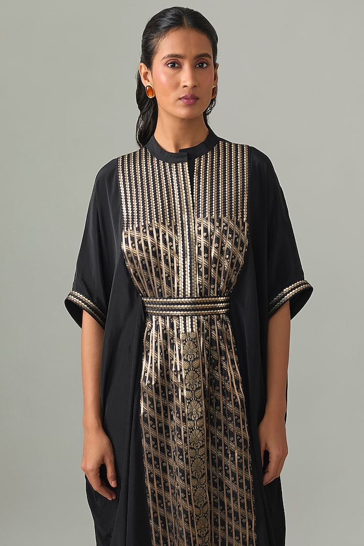 Black Crepe & Banarasi Cape Set by Amit Aggarwal at Pernia's Pop Up Shop