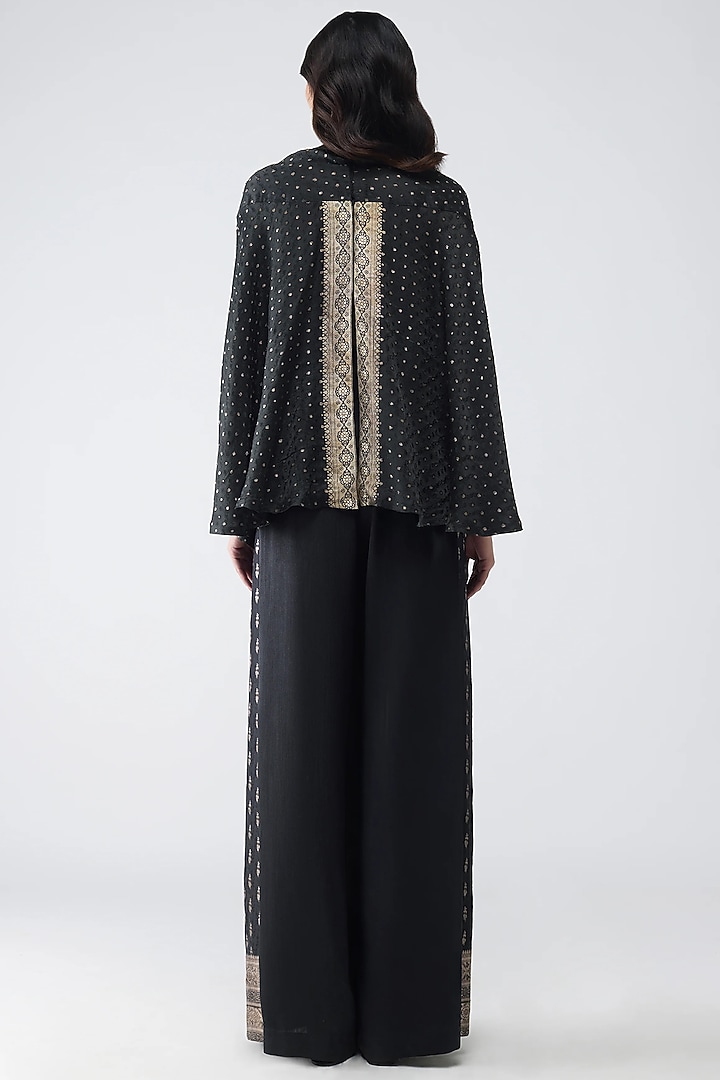Black Satin Chiffon & Banarasi Pants by Amit Aggarwal at Pernia's Pop Up Shop