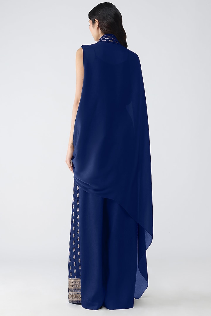 Ink Blue Satin Chiffon Pants by Amit Aggarwal at Pernia's Pop Up Shop