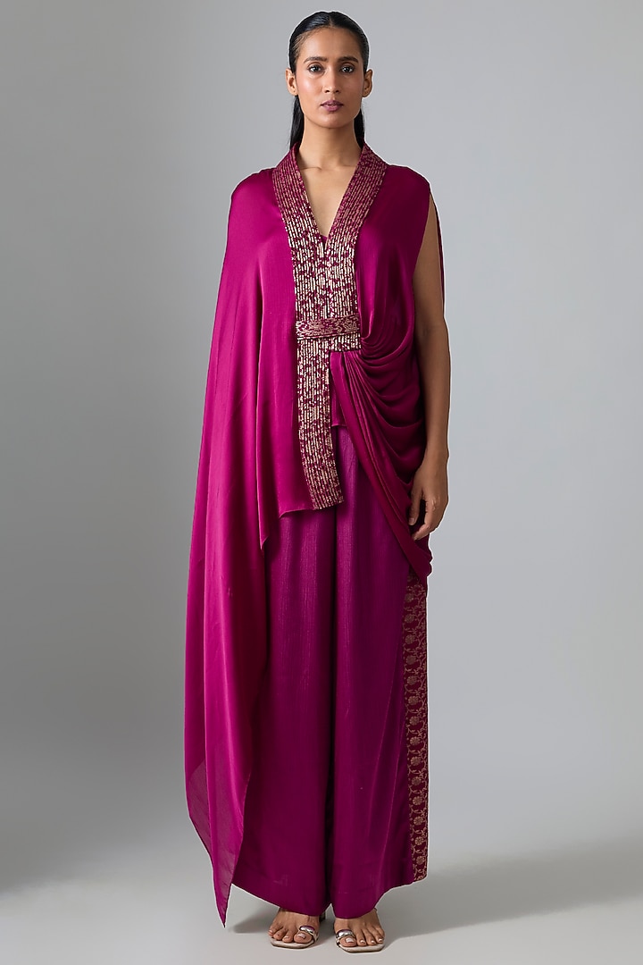 Fuchsia Chiffon Top by Amit Aggarwal at Pernia's Pop Up Shop