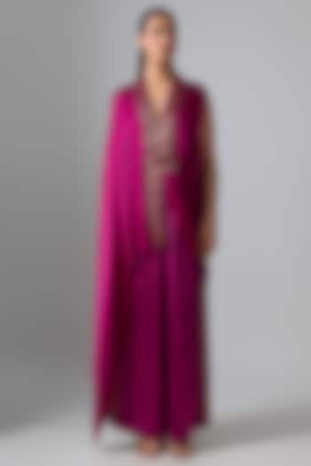 Fuchsia Chiffon Pants by Amit Aggarwal at Pernia's Pop Up Shop