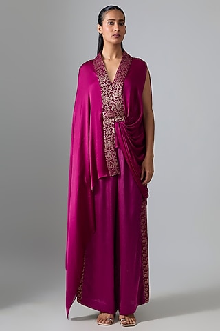 Fuchsia Chiffon Pants by Amit Aggarwal