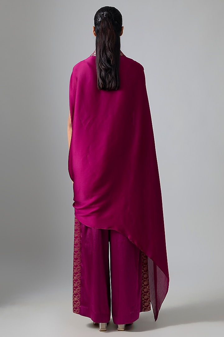 Fuchsia Chiffon Pants by Amit Aggarwal at Pernia's Pop Up Shop