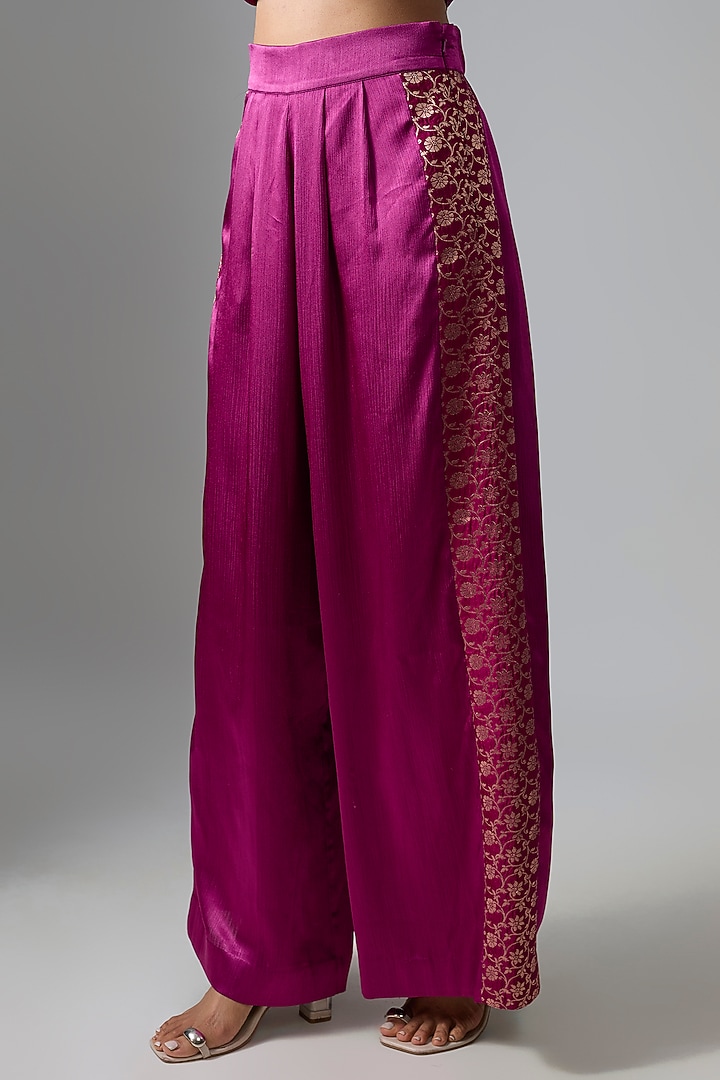Fuchsia Chiffon Pants by Amit Aggarwal at Pernia's Pop Up Shop