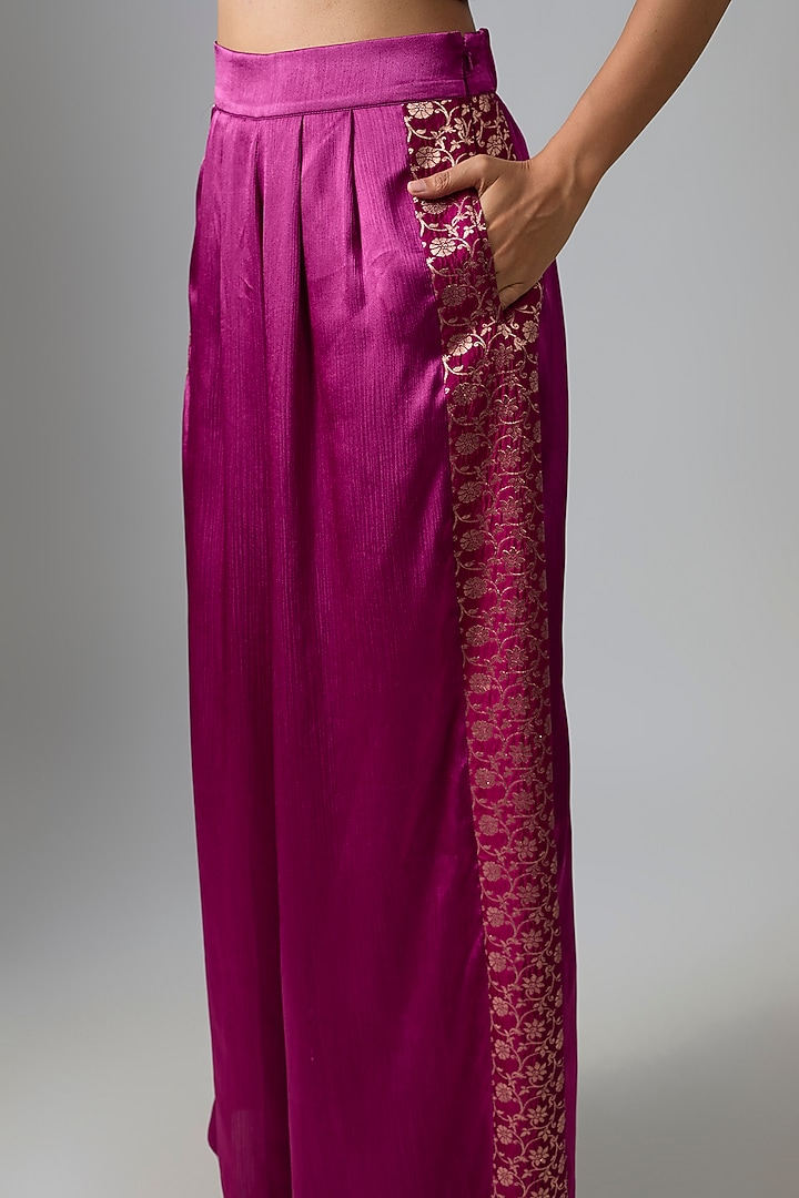 Fuchsia Chiffon Pants by Amit Aggarwal at Pernia's Pop Up Shop