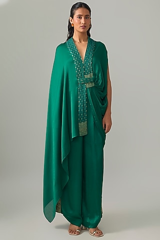Emerald Satin Chiffon & Banarasi Embellished Top by Amit Aggarwal