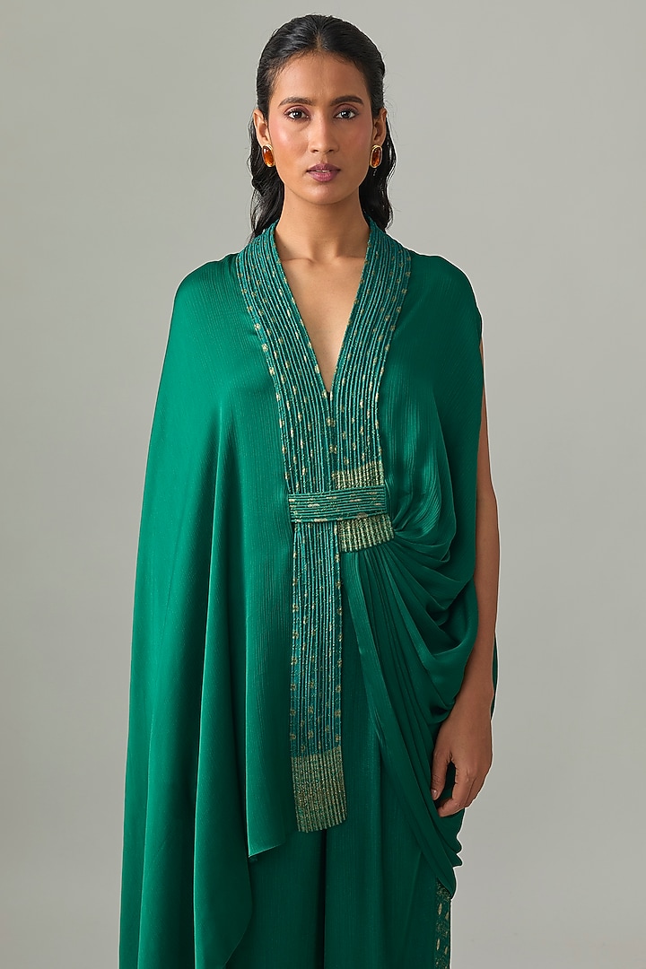 Emerald Satin Chiffon & Banarasi Embellished Top by Amit Aggarwal at Pernia's Pop Up Shop