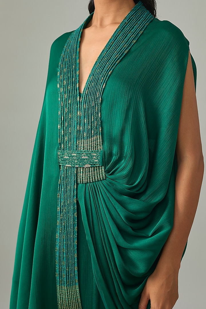 Emerald Satin Chiffon & Banarasi Embellished Top by Amit Aggarwal at Pernia's Pop Up Shop