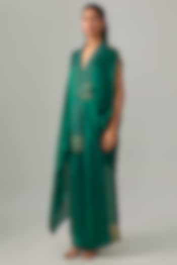 Emerald Satin Chiffon & Banarasi Pants by Amit Aggarwal at Pernia's Pop Up Shop