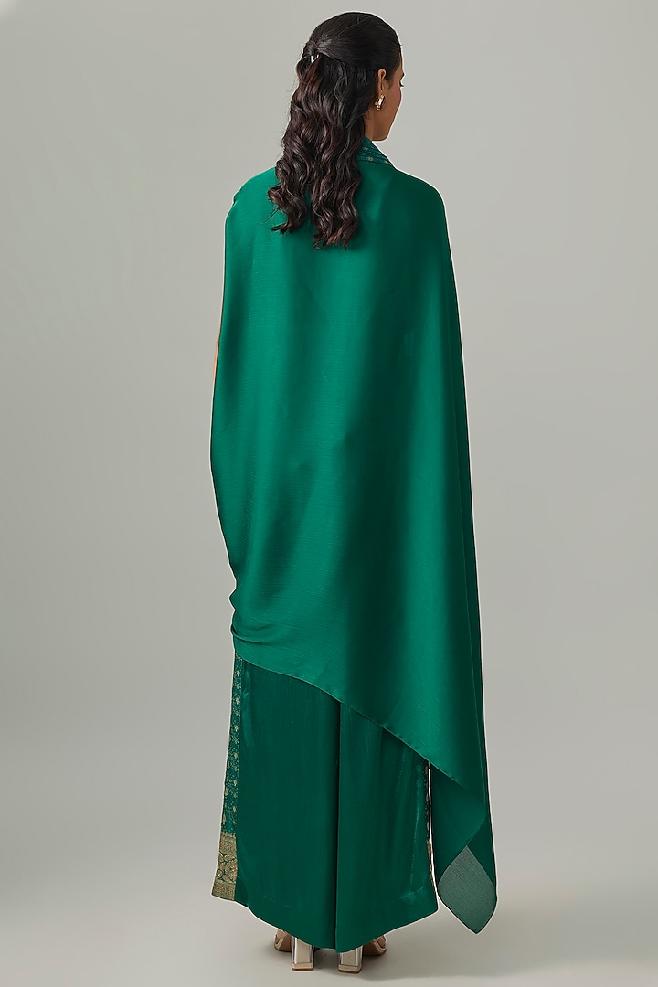Emerald Satin Chiffon & Banarasi Pants by Amit Aggarwal at Pernia's Pop Up Shop