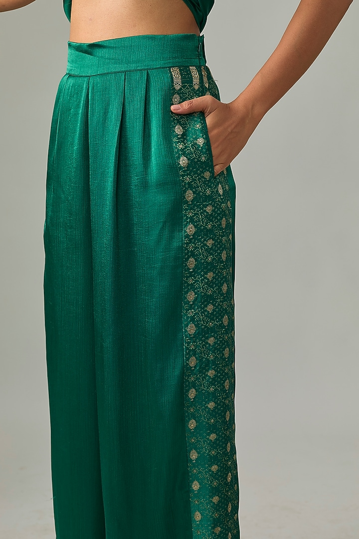 Emerald Satin Chiffon & Banarasi Pants by Amit Aggarwal at Pernia's Pop Up Shop