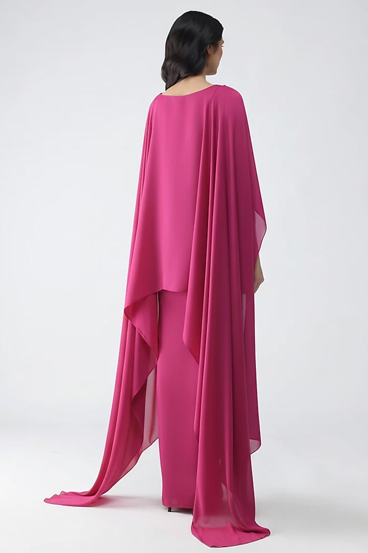 Fuchsia Satin Chiffon Draped Skirt Set by Amit Aggarwal at Pernia's Pop Up Shop