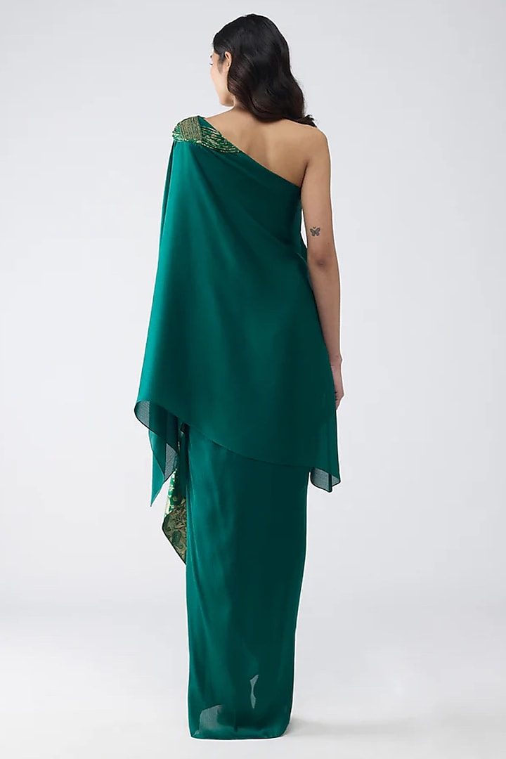 Emerald Satin Chiffon & Banarasi Top by Amit Aggarwal at Pernia's Pop Up Shop