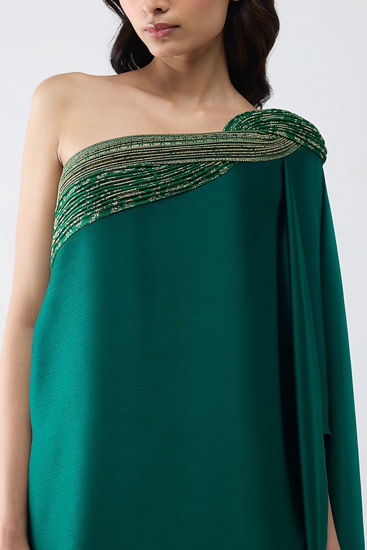 Emerald Satin Chiffon & Banarasi Top by Amit Aggarwal at Pernia's Pop Up Shop