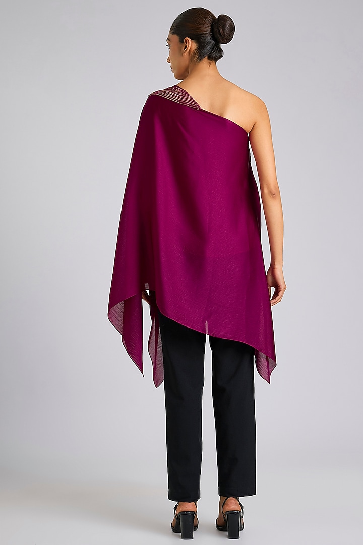 Fuchsia Satin Chiffon Top by Amit Aggarwal at Pernia's Pop Up Shop